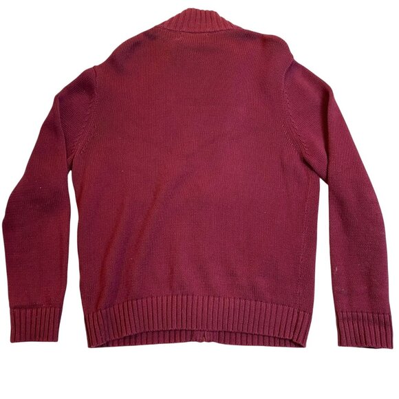 Lands End Women's Cardigan Sweater Medium Burgundy Full-Zip 100% Cotton Ribbed H - Picture 2 of 8
